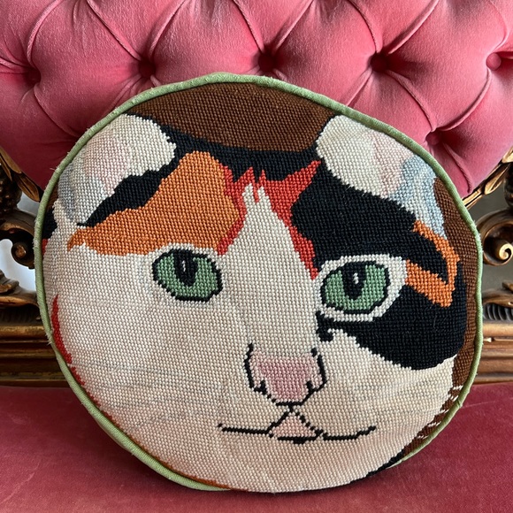 Vintage Bedding Vintage Needlepoint Pillow Handmade Cat Pillow